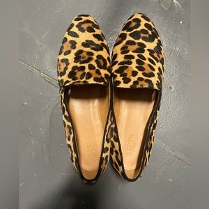 J. Crew Factory Leopard Calf Hair Smoking Slippers